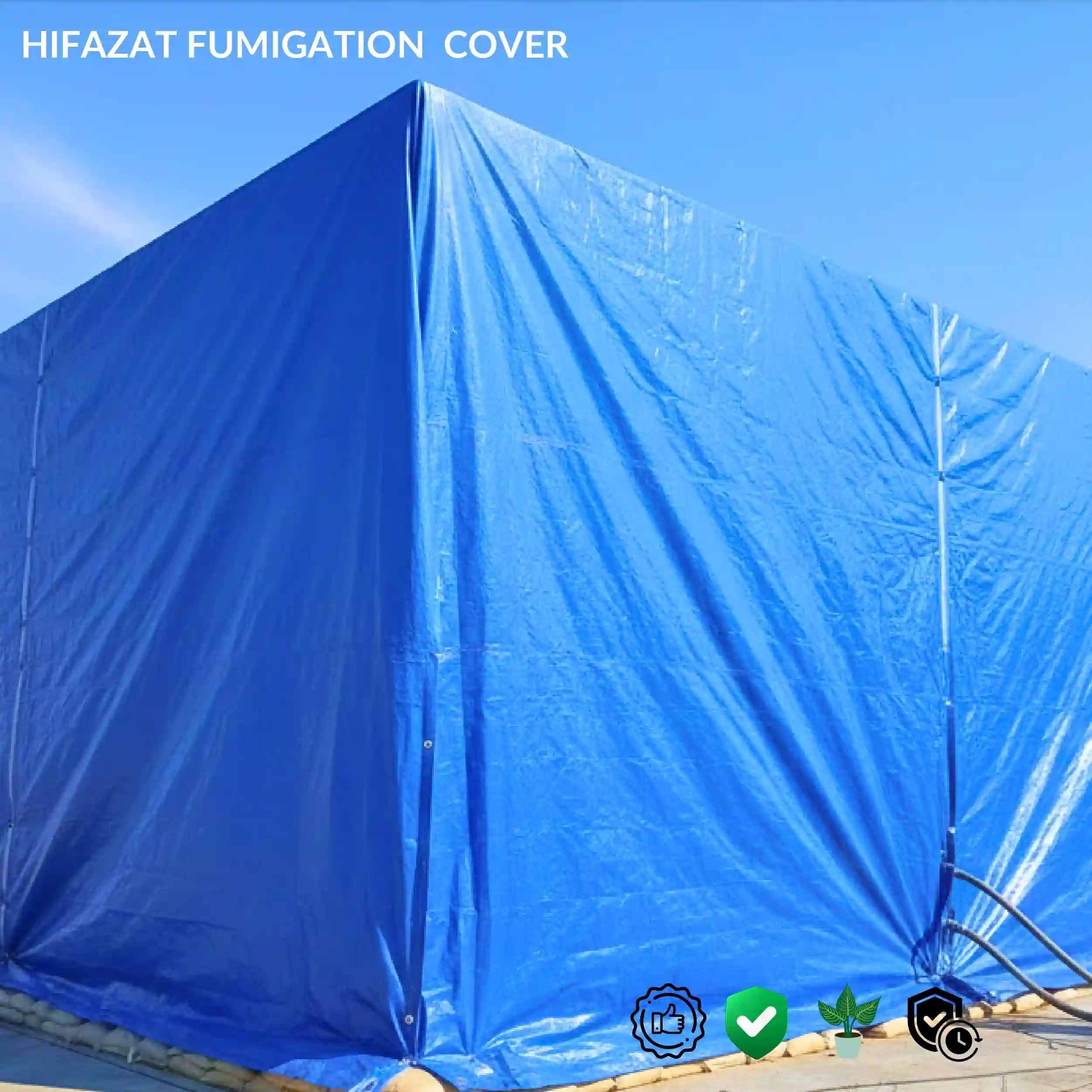 tarpaulin covering seeds bags after harvesting for storage